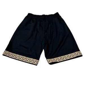 NEW Fendi x Versace Collab Black Elastic Waist Shorts Gold Trim Mens L Dustcover